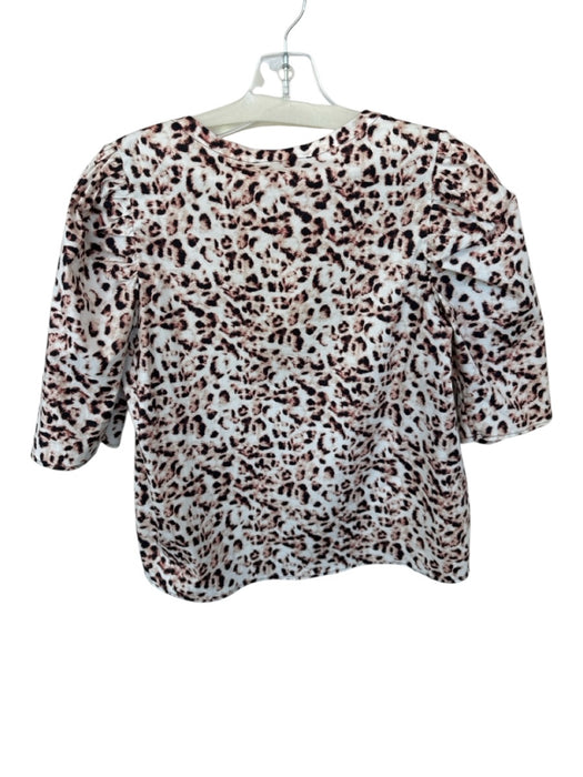 Never a Wallflower Size M White & Brown Cotton Short Sleeve Animal Print Top White & Brown / M