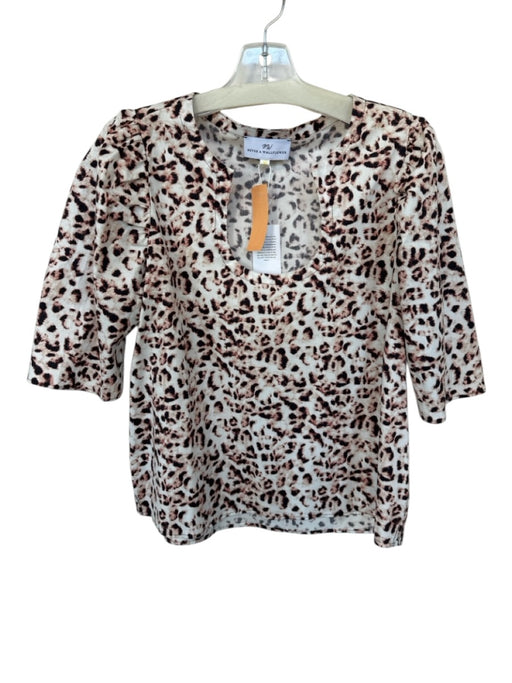 Never a Wallflower Size M White & Brown Cotton Short Sleeve Animal Print Top White & Brown / M