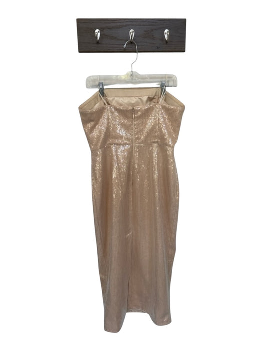 Milly Size 12 Champagne Sequin Boning Strapless Tea Length Gown Champagne / 12