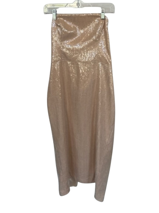 Milly Size 12 Champagne Sequin Boning Strapless Tea Length Gown Champagne / 12