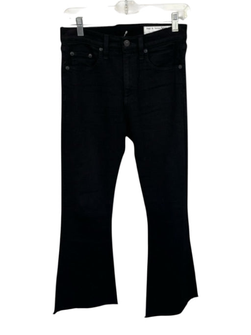 Rag & Bone Size 27 Black Cotton Blend High Waist Bootcut Raw Hem Jeans Black / 27