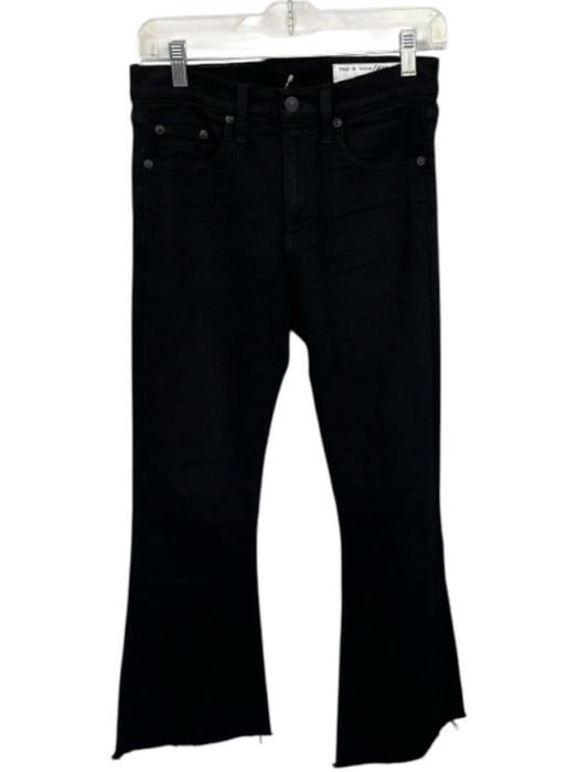 Rag & Bone Size 27 Black Cotton Blend High Waist Bootcut Raw Hem Jeans Black / 27