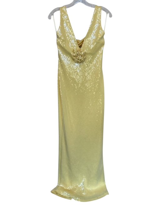 Meshki Size M Butter Yellow Sequin Sleeveless Flower Application Racerback Gown Butter Yellow / M