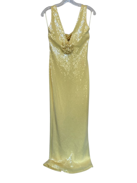 Meshki Size M Butter Yellow Sequin Sleeveless Flower Application Racerback Gown Butter Yellow / M