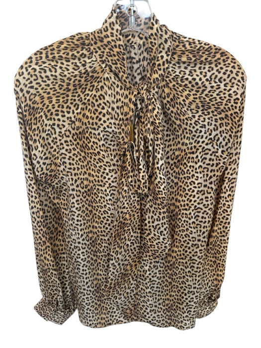 Ramy Brook Size M Tan & black Silk Long Sleeve Animal Print Neck Tie Top Tan & black / M