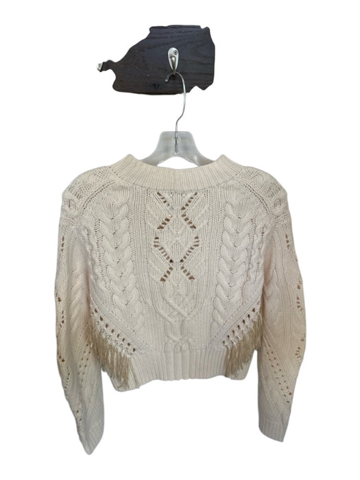Vince Size XS Cream Merino Wool Long Sleeve Cable Knit Fringe Sweater Cream / XS