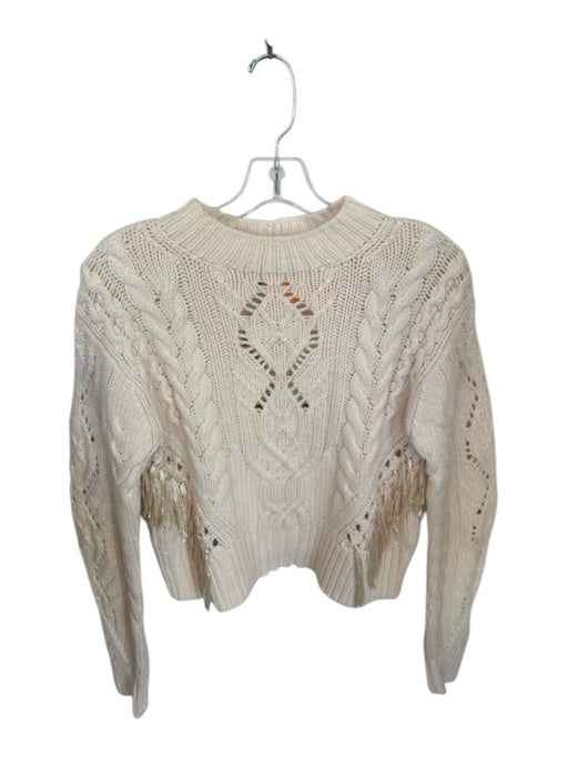 Vince Size XS Cream Merino Wool Long Sleeve Cable Knit Fringe Sweater Cream / XS