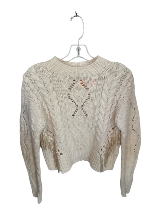 Vince Size XS Cream Merino Wool Long Sleeve Cable Knit Fringe Sweater Cream / XS