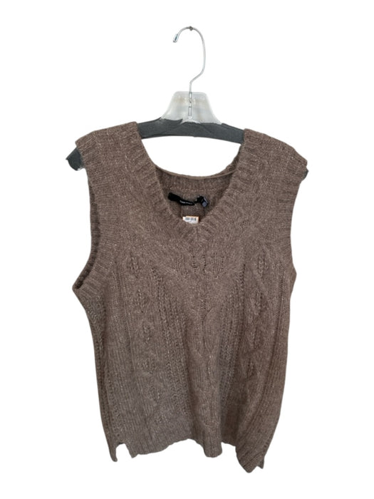 Vero Moda Size XL Taupe Acrylic Blend Sleeveless Cable Knit V Neck Sweater Taupe / XL
