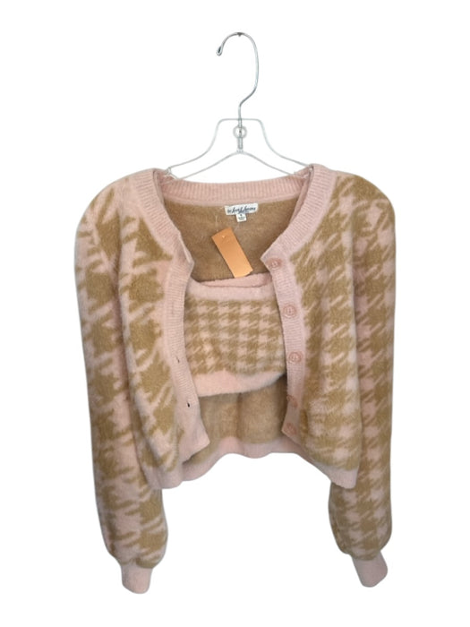 For Love & Lemons Size S Pink & Brown Nylon Long Sleeve Houndstooth Sweater Set Pink & Brown / S