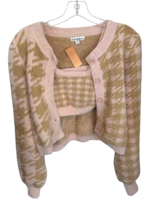 For Love & Lemons Size S Pink & Brown Nylon Long Sleeve Houndstooth Sweater Set Pink & Brown / S