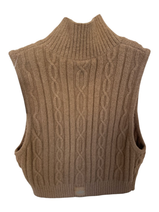 Alo Size Est S Tan Mock Neck Cable Knit Sleeveless Athletic Top Tan / Est S