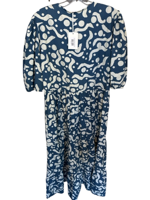 Oliphant Size XL Teal & Cream Cotton Long Balloon Sleeve dots Maxi Dress Teal & Cream / XL