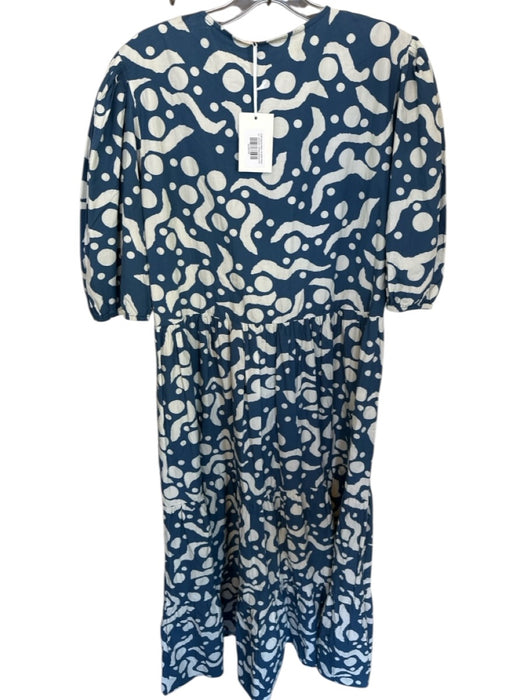Oliphant Size XL Teal & Cream Cotton Long Balloon Sleeve dots Maxi Dress Teal & Cream / XL