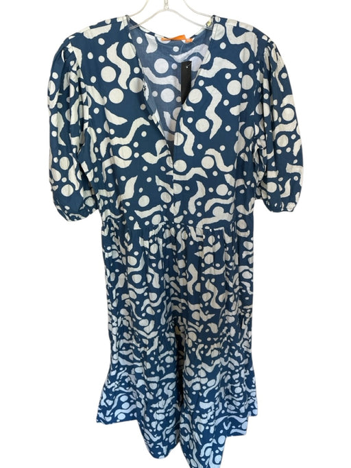Oliphant Size XL Teal & Cream Cotton Long Balloon Sleeve dots Maxi Dress Teal & Cream / XL