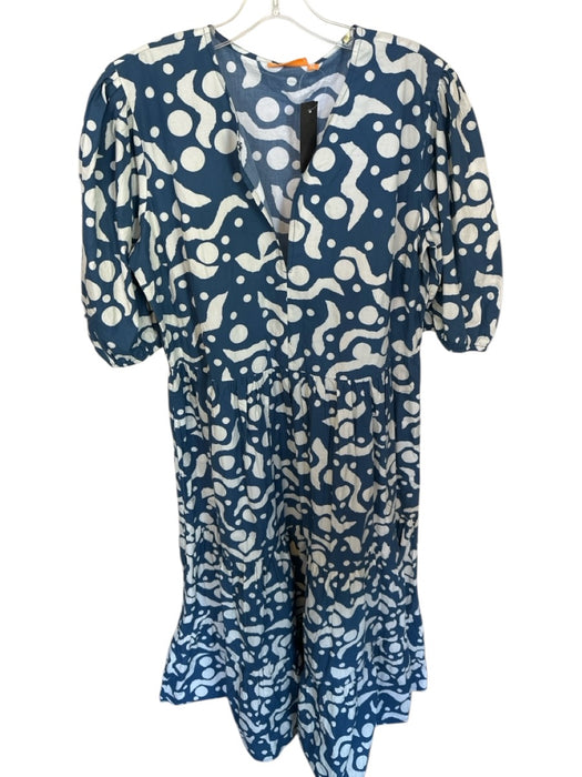 Oliphant Size XL Teal & Cream Cotton Long Balloon Sleeve dots Maxi Dress Teal & Cream / XL