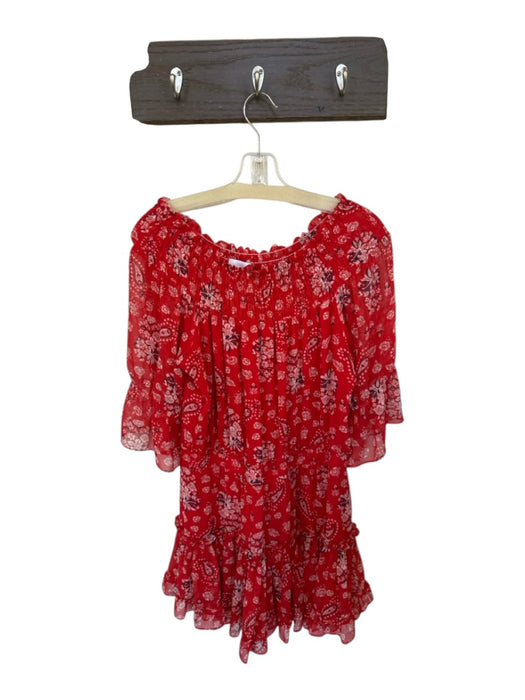 Misa Size M Red & Black Polyester Off Shoulder Bandana Print Elastic Waist Dress Red & Black / M