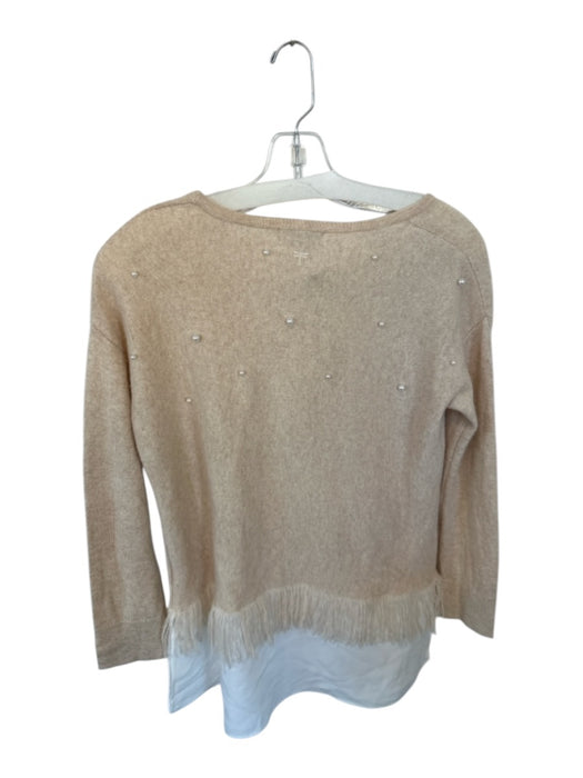 Tyler Boe Size XS Tan & White Cashmere Faux Pearls Fringe Detail Maxi Sweater Tan & White / XS