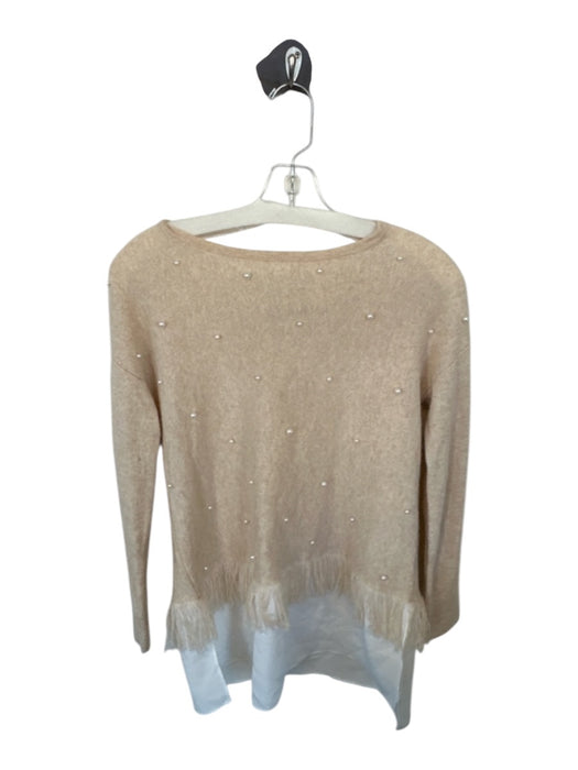 Tyler Boe Size XS Tan & White Cashmere Faux Pearls Fringe Detail Maxi Sweater Tan & White / XS