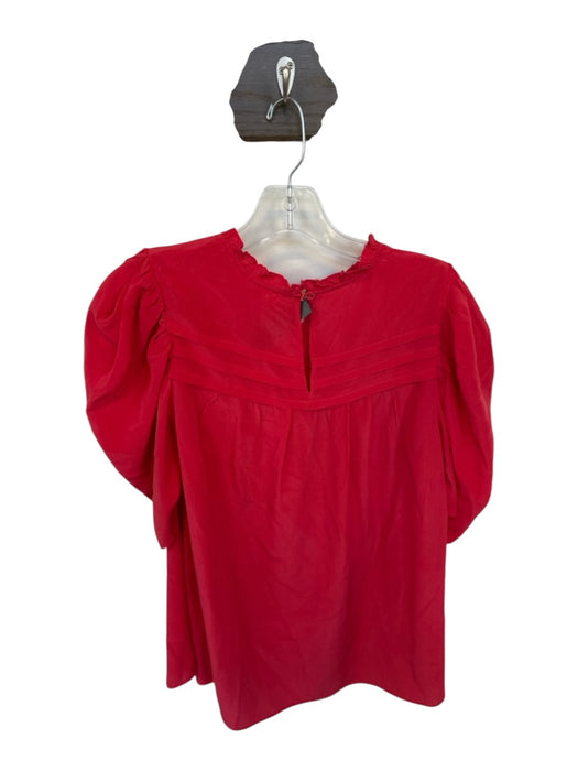 Ulla Johnson Size 8 Red Silk Short Balloon Sleeve Pleat Detail Top Red / 8