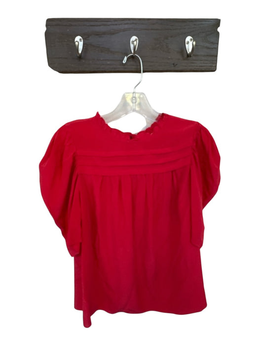 Ulla Johnson Size 8 Red Silk Short Balloon Sleeve Pleat Detail Top Red / 8