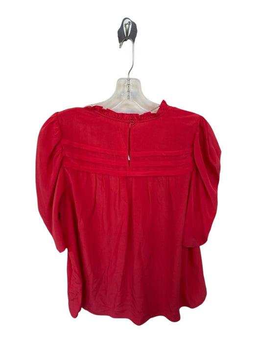 Ulla Johnson Size 8 Red Silk Short Balloon Sleeve Pleat Detail Top Red / 8