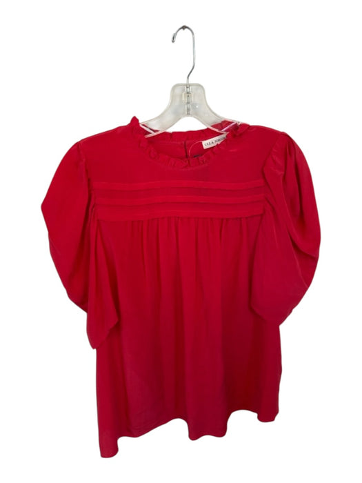 Ulla Johnson Size 8 Red Silk Short Balloon Sleeve Pleat Detail Top Red / 8