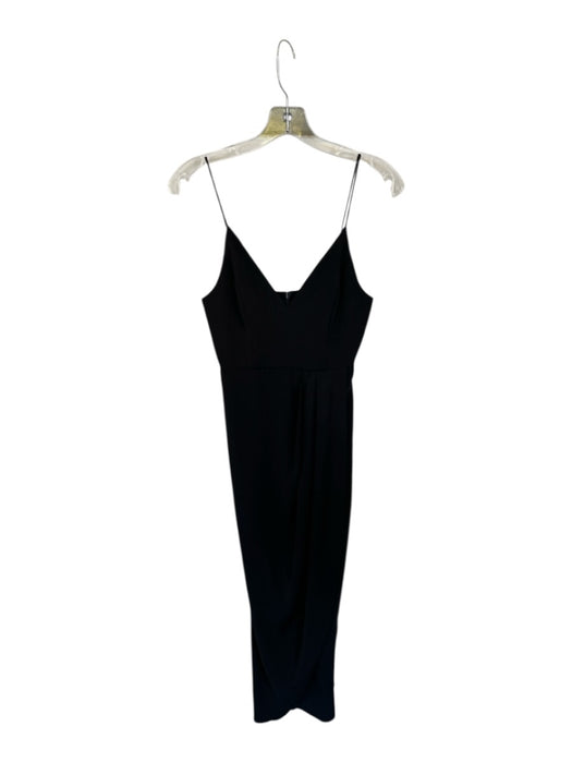 Shona Joy Size 4 Black Polyester Spaghetti Strap Pleat Detail Tea Length Dress Black / 4