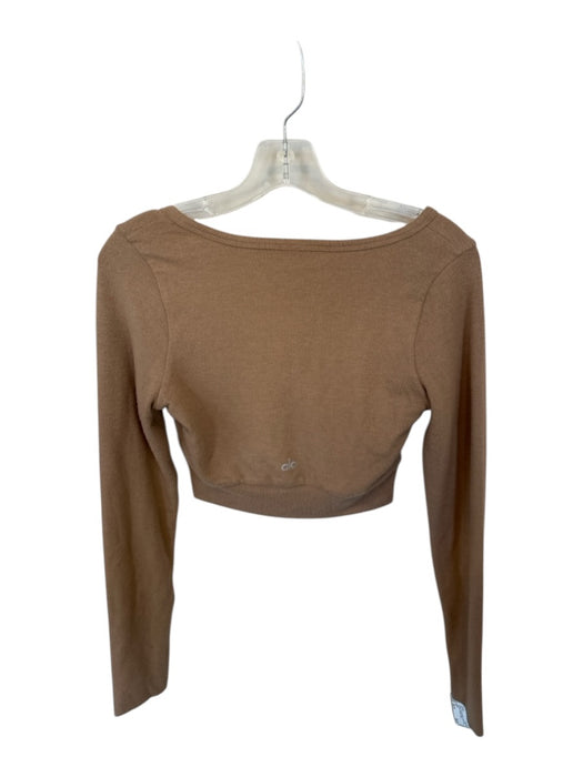 Alo Size Est S Tan Long Sleeve Button Down Cropped Athletic Sweater Tan / Est S