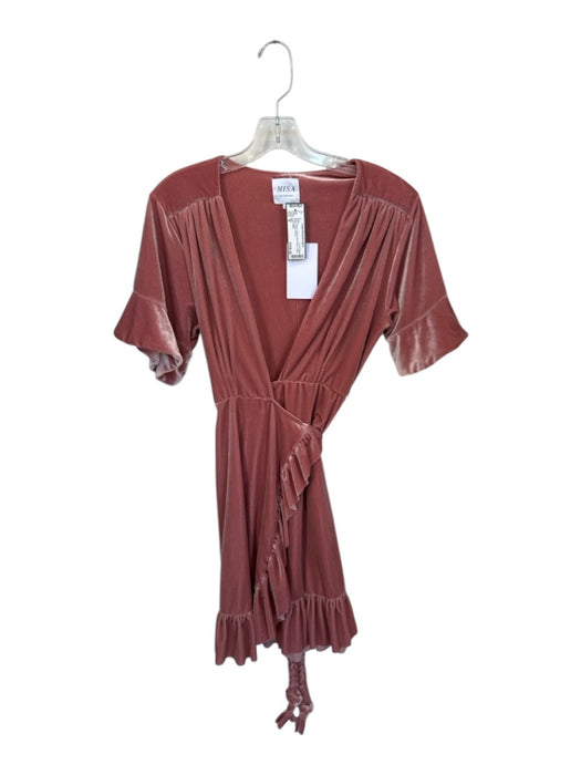 Misa Size M Mauve Velvet Short Sleeve Wrap Ruffles Short Dress Mauve / M