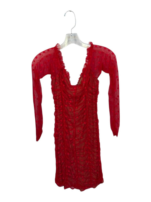 Majorelle Size M Red Nylon Blend Long Sleeve Polka Dot Gathered Side Mini Dress Red / M