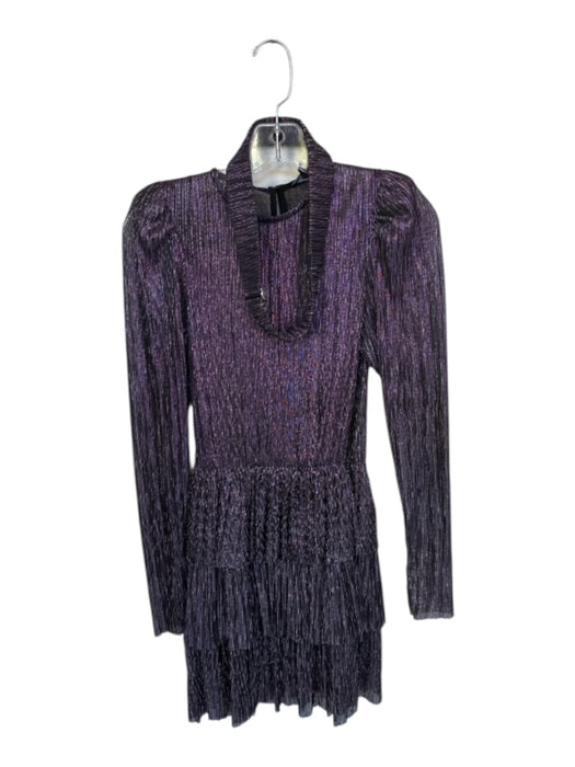 Sabina Musayev Size XS Purple & Silver Polyester Semi Sheer Tiered Dress Purple & Silver / XS