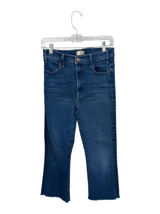 Mother Size 28 Dark Wash Cotton Blend High Waist Flare Cropped Raw Hem Jeans Dark Wash / 28