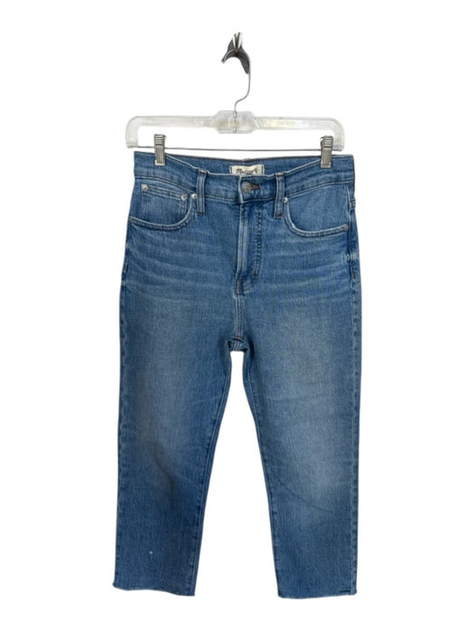 Madewell Size 26P Med Light Wash Cotton High Waist Straight Leg Raw Hem Jeans Med Light Wash / 26P