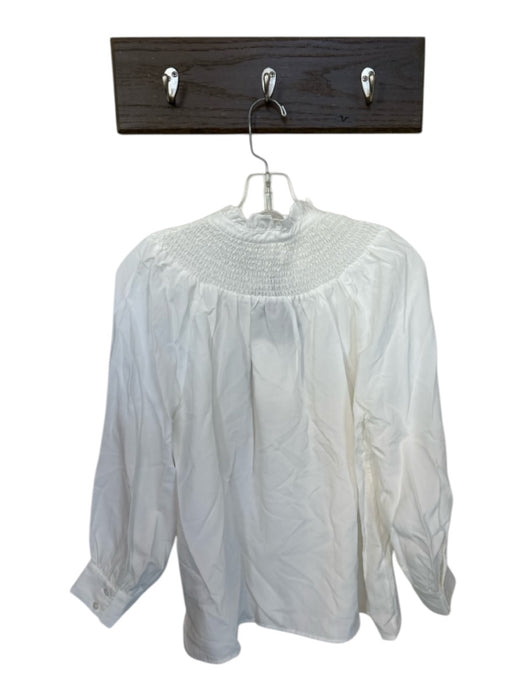 Pomander Place Size M White Rayon Blend Long Balloon Sleeve Smocked Neck Top White / M