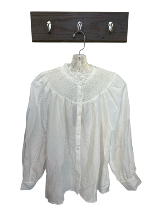 Pomander Place Size M White Rayon Blend Long Balloon Sleeve Smocked Neck Top White / M
