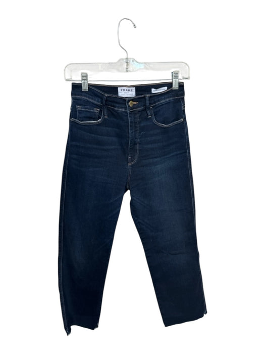 Frame Size 27 Dark Wash Cotton Blend High Waist Straight Leg Raw Hem Jeans Dark Wash / 27