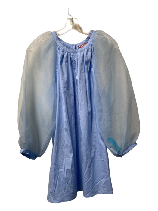 Staud Size S Light Blue Cotton Round Neck Long Sheer Sleeve Button Back Dress Light Blue / S