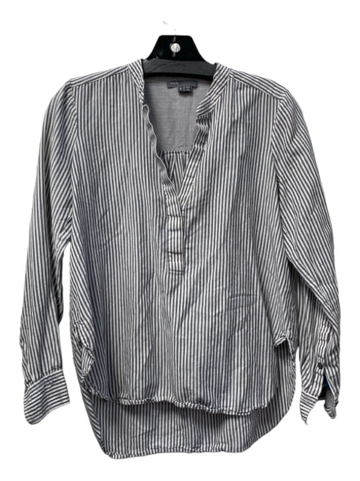 Vince Size 2 White & Gray Cotton Blend 3/4 Button Striped Long Button Sleeve Top White & Gray / 2