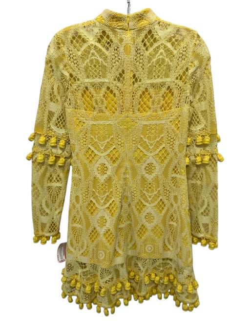 Alexis Size XS Yellow Cotton Blend Lace Overlay Mock Neck Pom Pom Trim Dress  — Labels Resale Boutique