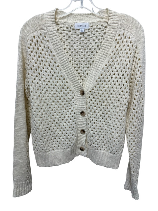 Evereve Size S Cream Cotton Blend Crochet Knit V Neck Cardigan Cream / S