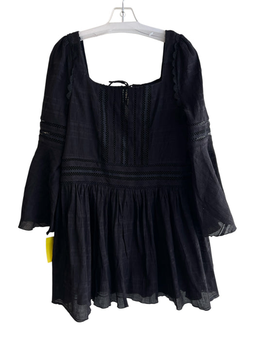Tularosa Size Medium Black Cotton Slip Incld Long Sleeve Square Neck Dress Black / Medium