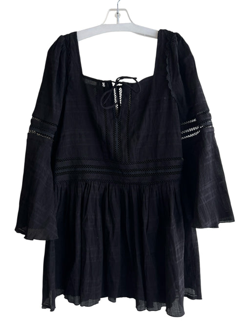 Tularosa Size Medium Black Cotton Slip Incld Long Sleeve Square Neck Dress Black / Medium