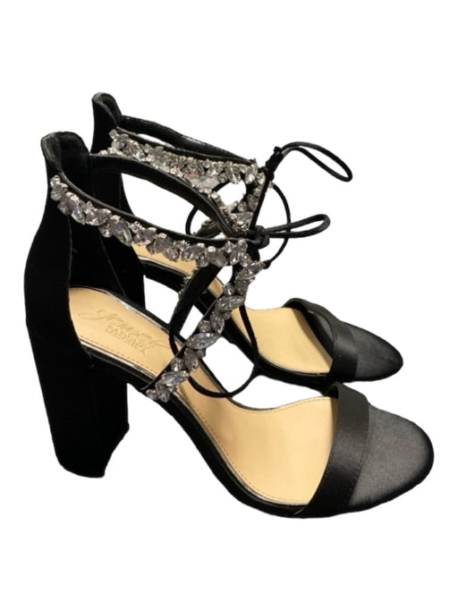 Badgley Mischka Shoe Size 6.5 Black Sateen Rhinestone Tie at Ankle Shoes Black / 6.5