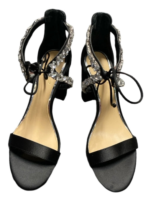 Badgley Mischka Shoe Size 6.5 Black Sateen Rhinestone Tie at Ankle Shoes Black / 6.5