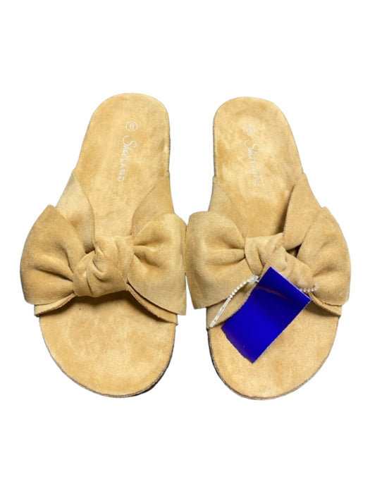 Shoeland Shoe Size 6 Tan Suede round toe Bow Detail Slide Cork Shoes Tan / 6