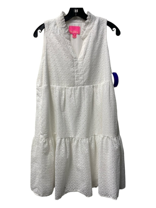 Lily Pulitzer Size M White Polyester V Neck Sleeveless Ruffle collar Dress White / M