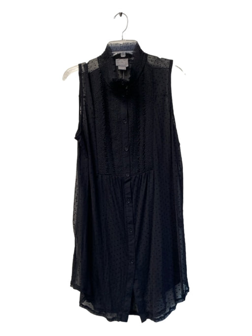 Vanessa Virginia Size XL Black Nylon Button Up Sheer Stretch Sleeveless Dress Black / XL