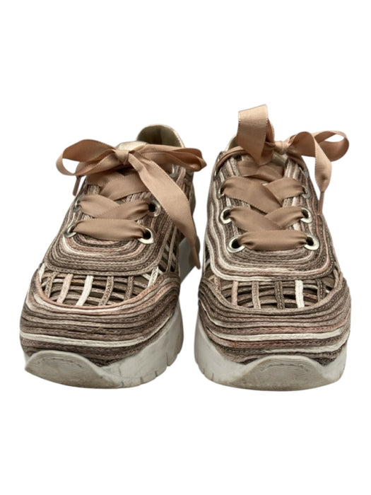 Softwaves Shoe Size 37 Taupe & White Woven Straw Platform Ribbon Laces Sneakers Taupe & White / 37