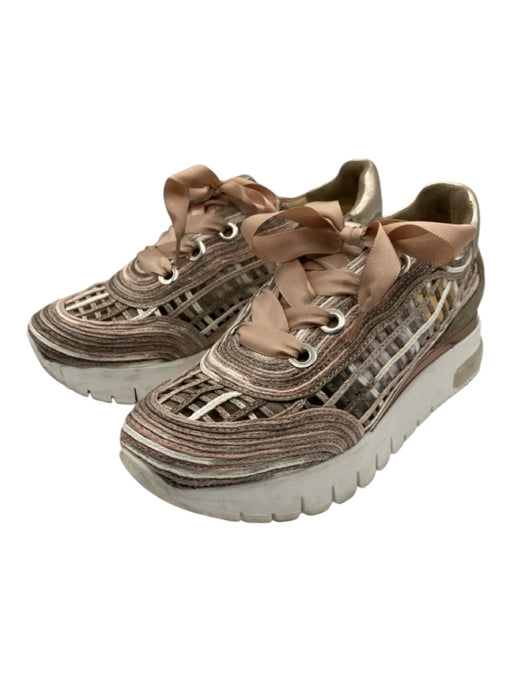 Softwaves Shoe Size 37 Taupe & White Woven Straw Platform Ribbon Laces Sneakers Taupe & White / 37